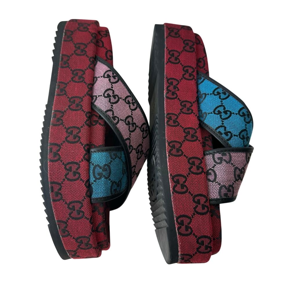 Gucci (EUR 41/US 10) GG Monogram Platform Slide Sandals - Red Logo Designer - Picture 6 of 11